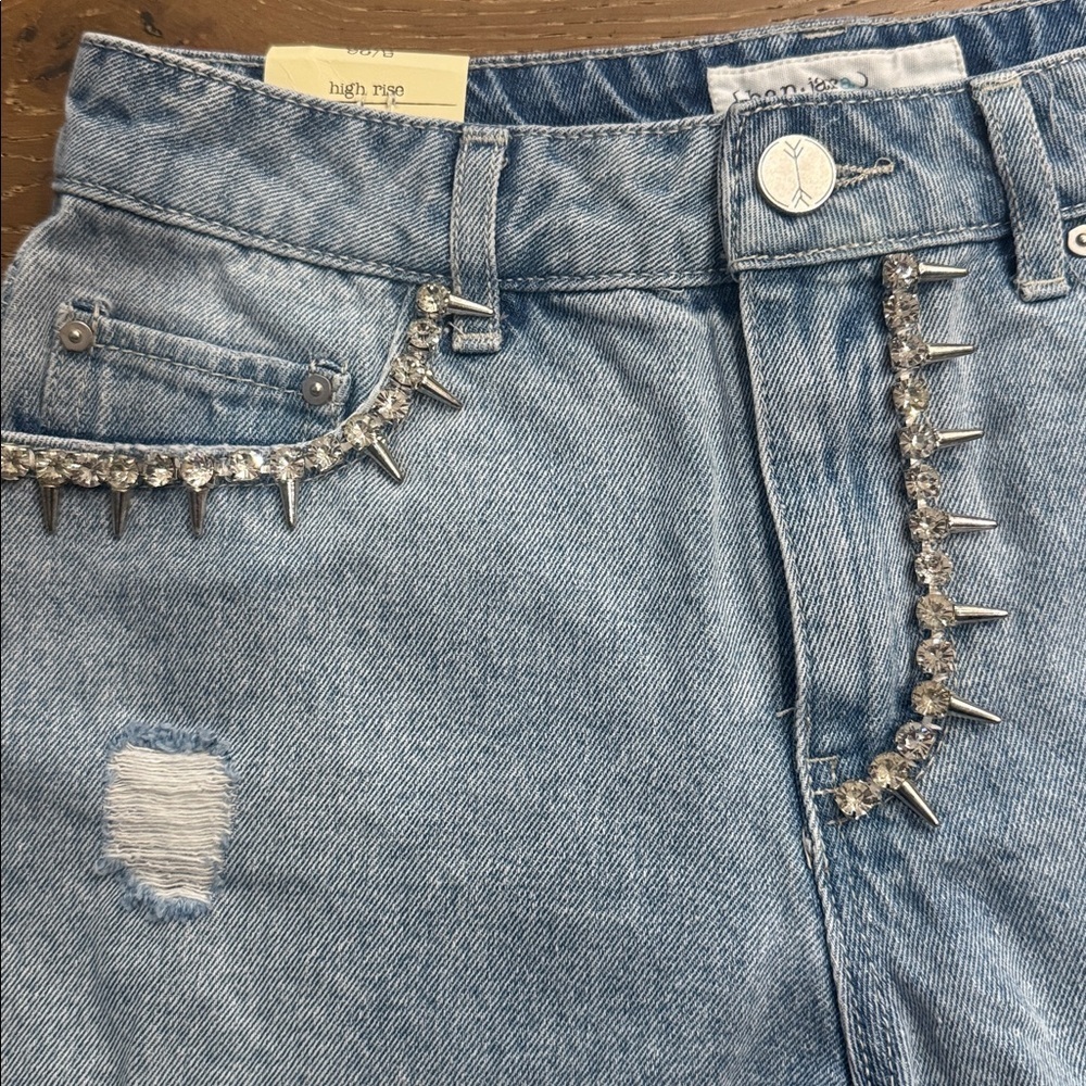 Ban.jara Embellished Studded Denim Shorts High Rise Distressed Festival - Picture 4 of 5